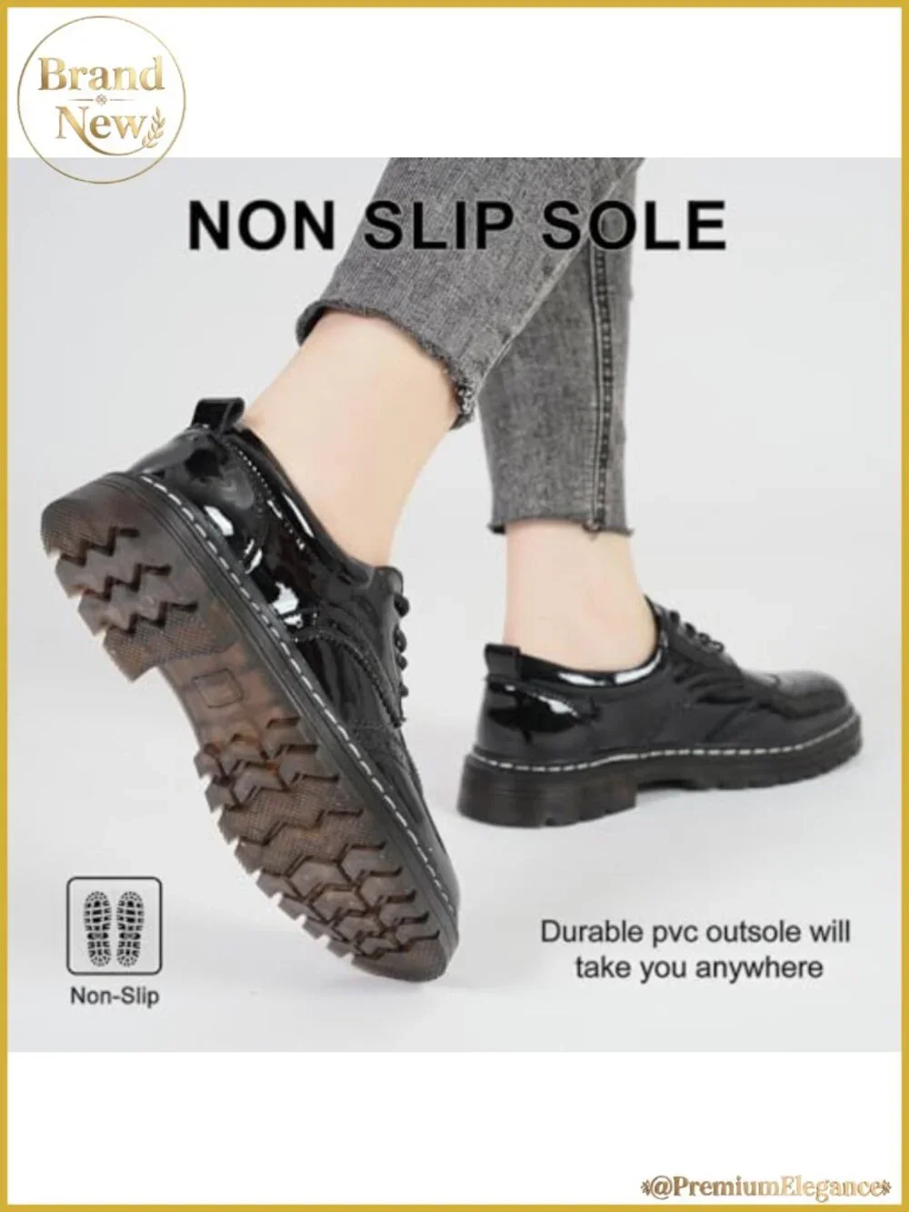 Women's Patent Leather Lace Up Slip Resistant Oxford Dress Shoes